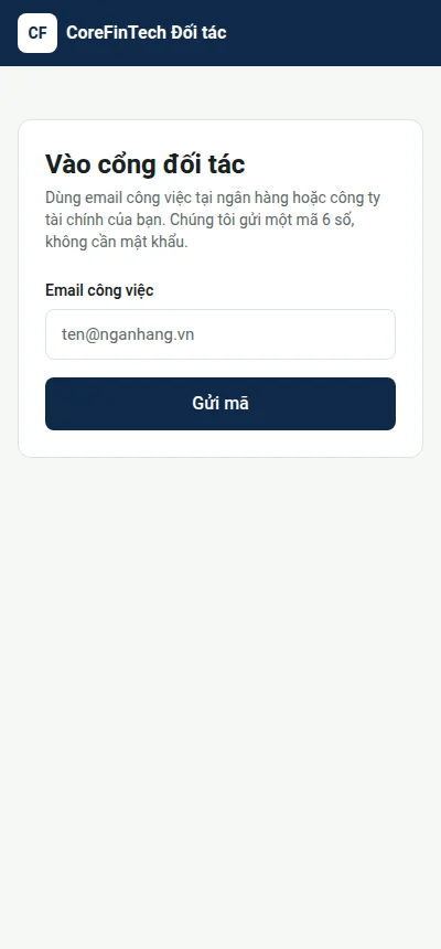 Điện thoại: Màn vào cổng đối tác bằng mã xác thực