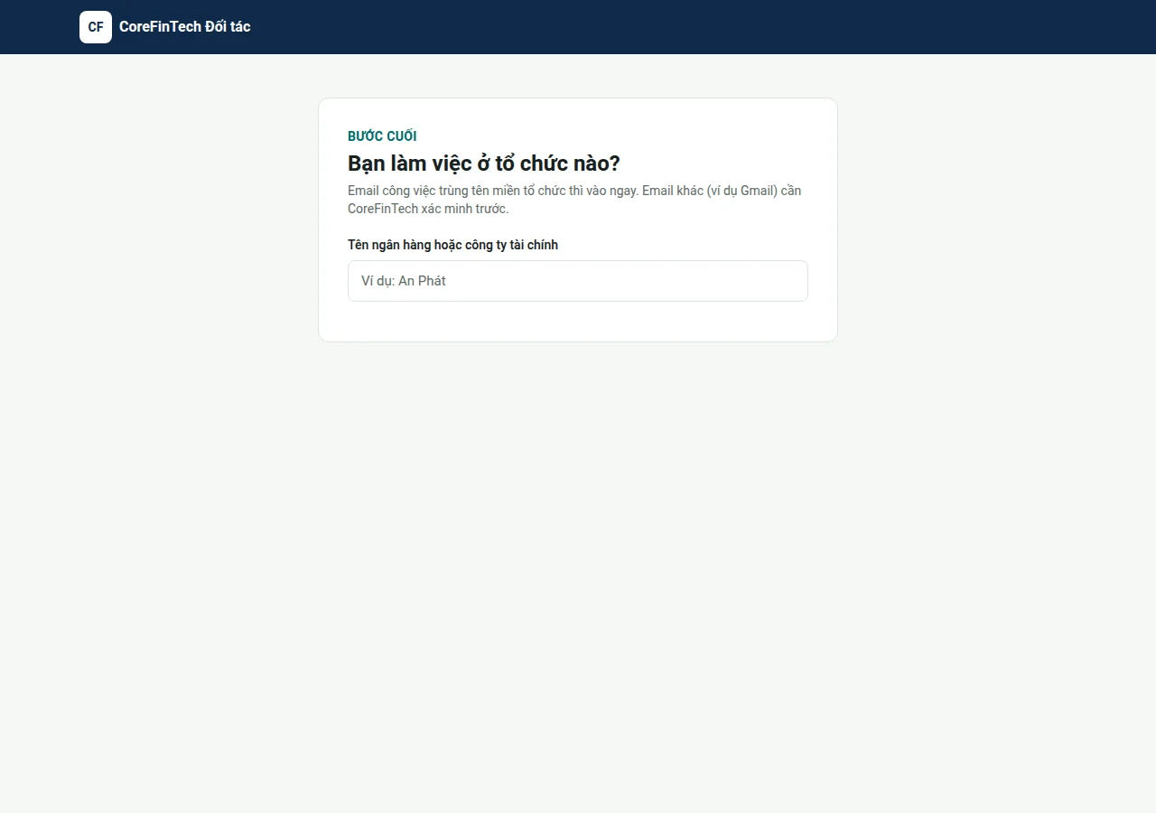 Máy tính: Màn chọn tổ chức khi dùng email chưa được nhận diện