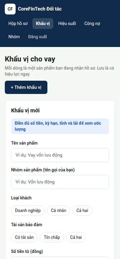 Điện thoại: Biểu mẫu khai khẩu vị mới