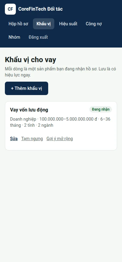 Điện thoại: Danh sách khẩu vị đang nhận hồ sơ