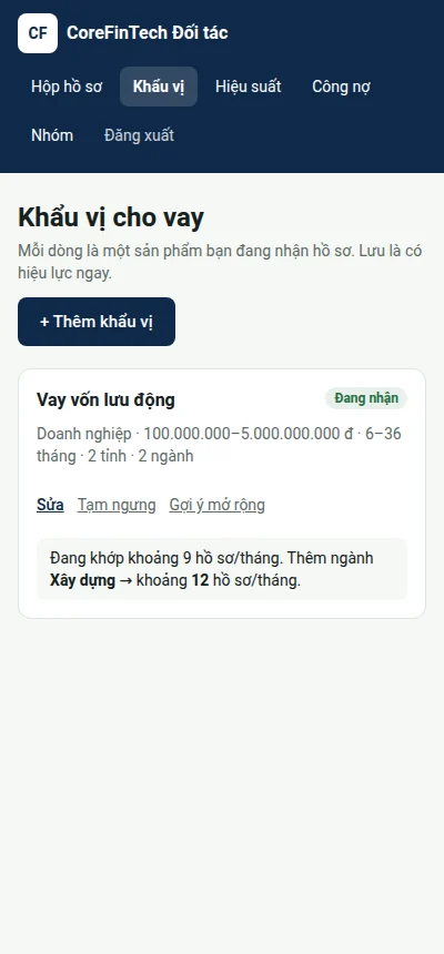 Điện thoại: Sau khi bấm "Gợi ý mở rộng": thêm một ngành thì khớp thêm bao nhiêu hồ sơ