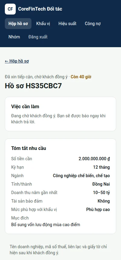 Điện thoại: Hồ sơ đang chờ khách đồng ý