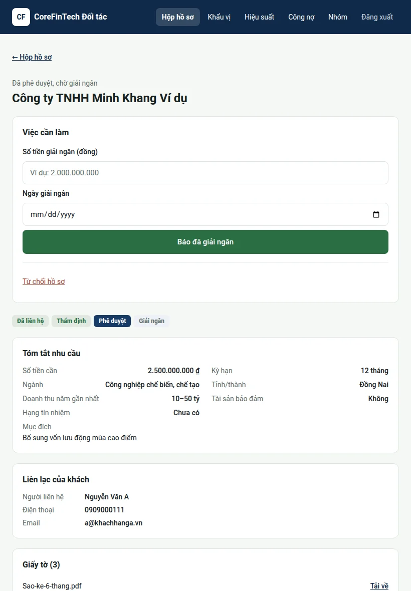 Máy tính bảng: Báo giải ngân: số tiền và ngày