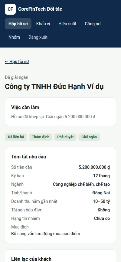 Điện thoại: Hồ sơ đã giải ngân