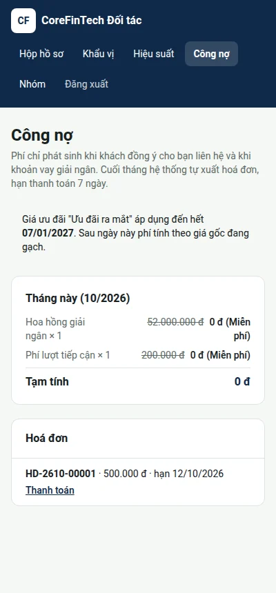 Điện thoại: Công nợ tháng, hạn của giá ưu đãi và hoá đơn