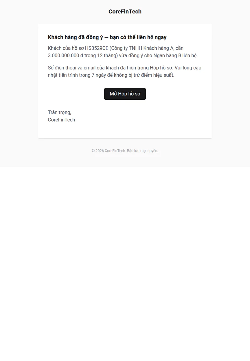 Máy tính bảng: Email báo khách đã đồng ý